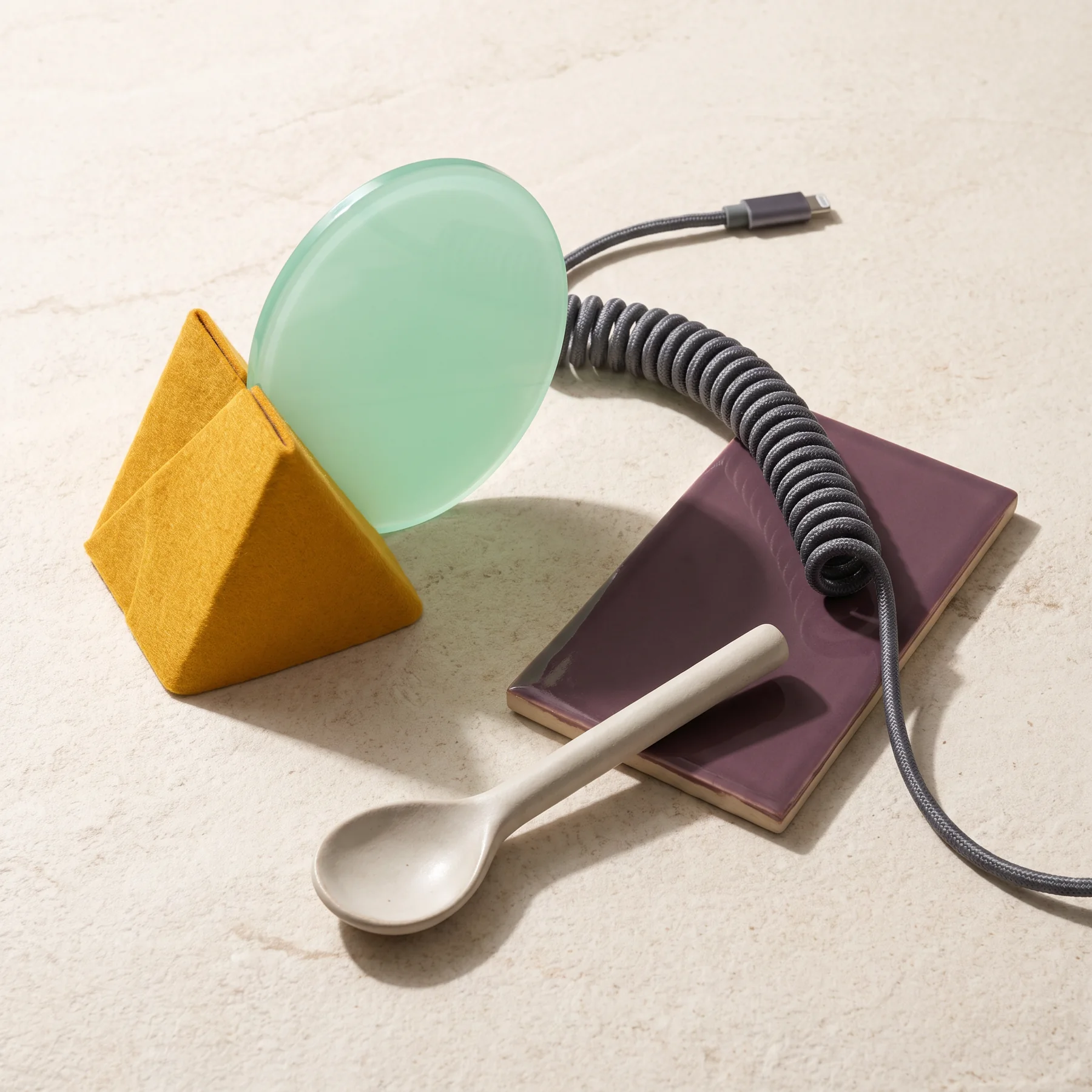 Abstract tools and geometric objects on a cream surface